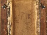 an old wooden picture frame with a rope hanging from it ' s sides