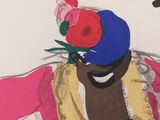 a drawing of a man with a flower in his hair