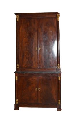 an image of a wooden cabinet with two doors and a shelf