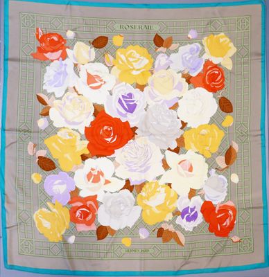 vintage silk scarf with roses and leaves
