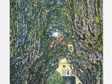 une image représentant une peinture où l'on voit des arbres et un bâtiment en arrière-plan