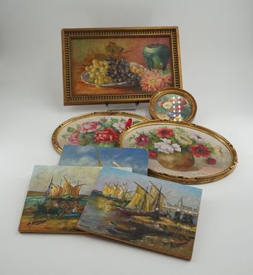 Un ensemble de sept petites peintures dont Blineau deux mari… - Photo 1