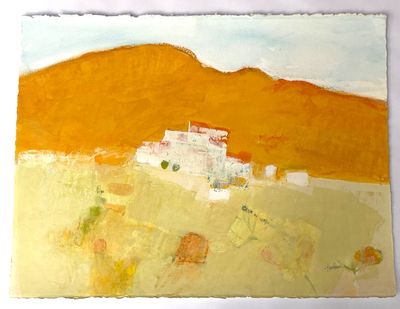 une image d'une peinture représentant une maison sur une colline