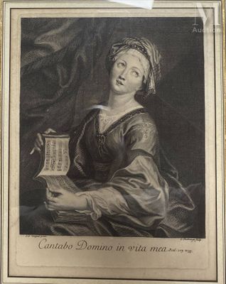 portrait of a woman holding a scroll of paper in her right hand