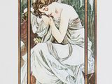 un tableau représentant une femme assise sur un banc