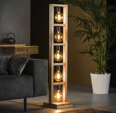 Lampadaire 5 lampes en métal et acacia naturel 28x28x135 cm …