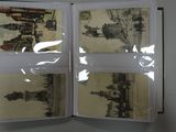 four pictures of a city in a book on a table