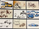 a lot of cards that have pictures of cars on them