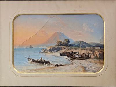 une image d'une peinture de bateaux sur la plage