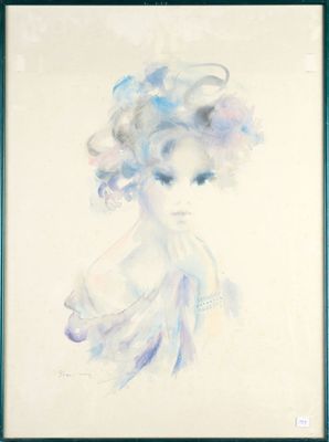 une image d'un tableau représentant une femme en robe bleue