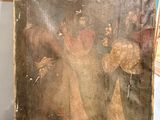 une peinture ancienne représentant une femme tenant un enfant dans ses bras