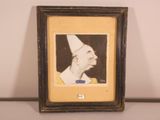 tableau représentant un homme portant un chapeau blanc et un nœud papillon bleu