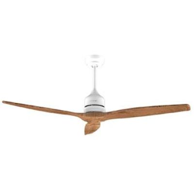 un gros plan d'un ventilateur de plafond muni d'une pale en bois