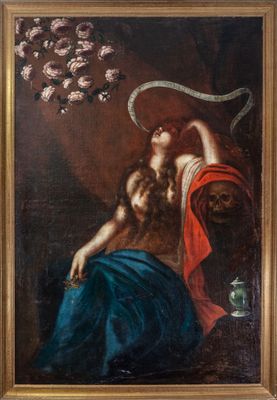 an image of a painting of a woman with a snake on her head
