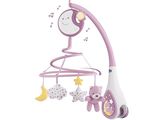 un lit de bébé rose orné d'une horloge et d'étoiles