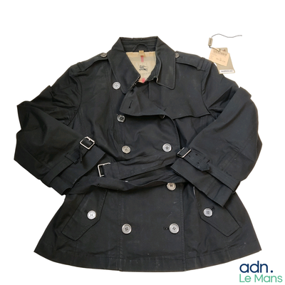 Trench femme court BURBERRY en gabardine de coton noir ceint…