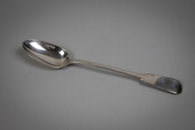 silver spoon with a spoon handle on a white surface