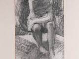 drawing of a woman sitting in a chair with her legs crossed