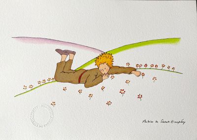 a drawing of a boy on a surfboard in the air