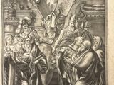 a drawing of a religious scene with a man holding a cross
