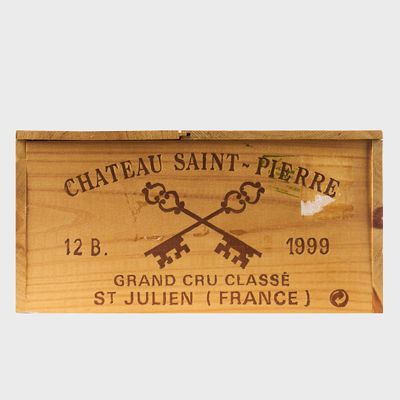 a wooden box with a label on it that says chateau saint pierre