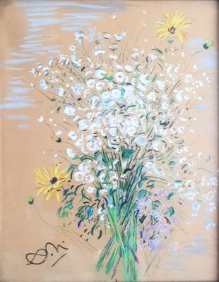 une peinture représentant un bouquet de fleurs dans un vase