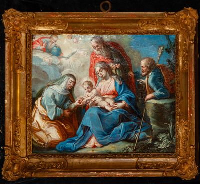 an oil painting of a painting of a woman holding a baby
