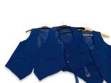 a blue vest and a blue shirt hanging on a hanger