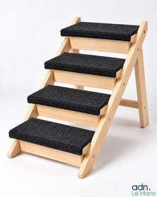 un gros plan sur un escalier recouvert de moquette noire