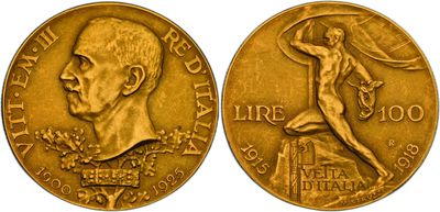 a close up of a gold medal with a man on it