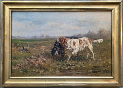 Marie-Didière CALVES (1883-1957). Scène de chasse, setters e…