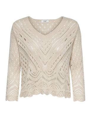 JDY - Pull cropped en maille ajourée - Manches 3/4 - Coloris…