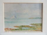 a picture of a painting of a boat in the water