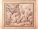 an old picture of a group of naked men in a wooded setting