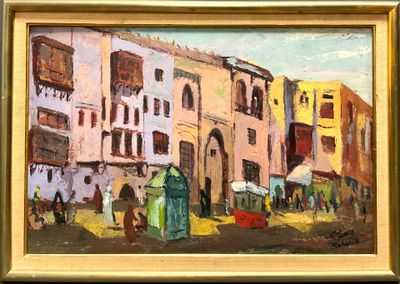 Ecole orientaliste, scène de souk, huile sur isorel signée e…