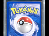 the card is in a plastic case with a pokemon logo on it