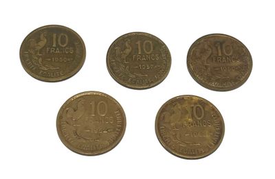 Lot de 16 pièces dont de 10 Francs français Guiraud.