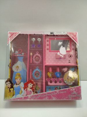a pink box with a set of princess toys inside of it