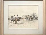 peinture d'un groupe d'hommes à cheval dans un champ