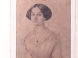 portrait of a woman in a white dress in a wooden frame
