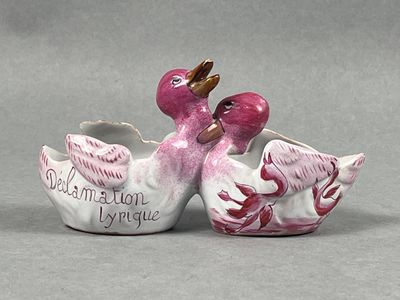 Emile GALLE (Lorraine). Salière double en faïence émaillée r… - Photo 1