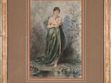 an image of a painting of a woman in a green dress