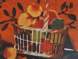 a painting of a basket of fruit on a table