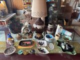 a glass table with a lot of different items on it