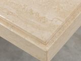 beige traver wood table with marble top and legs