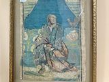 a picture of a painting of a man with an umbrella