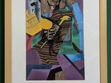 painting of a woman holding a bottle of wine and a bottle of liquor