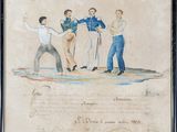 tableau représentant un groupe d'hommes en train de jouer au golf