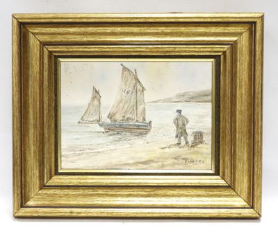 an image of a painting of a man and a boat on the water