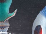 a painting on the wall of a building with a vase on it
